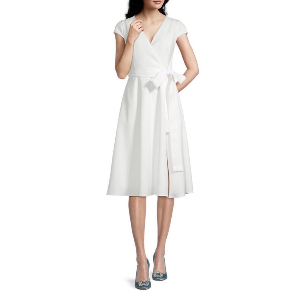 Black Halo Pandora Belted Wrap Midi-Dress in White size 2